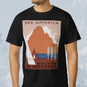 T-shirt Voir l'Amérique Bienvenue au Montana, Vintage voya