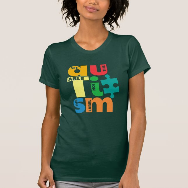 T-shirt Voir Le soutien de l'autisme Étiquette Able Not (Devant)