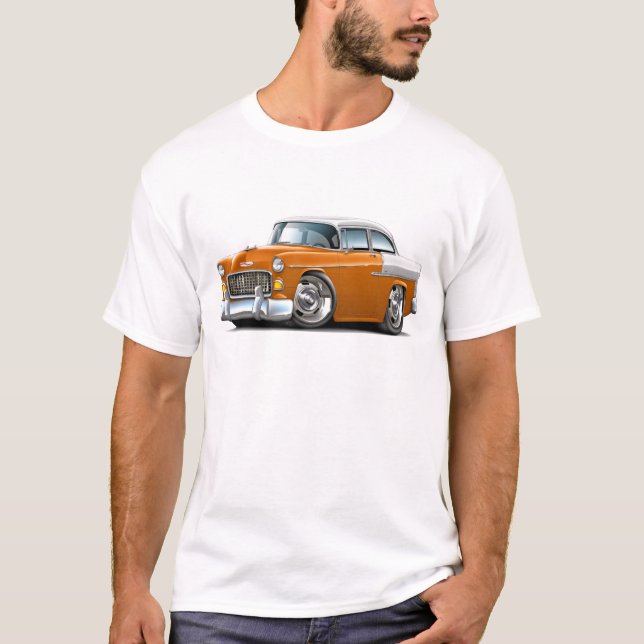 T-shirt Voiture 1955 Orange-Blanche de Chevy Belair (Devant)