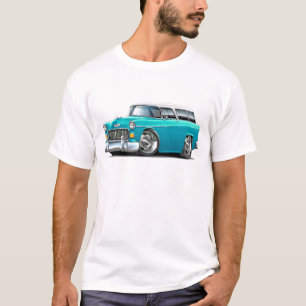 T-shirt Voiture 1955 Turquoise-Blanche de nomade de Chevy