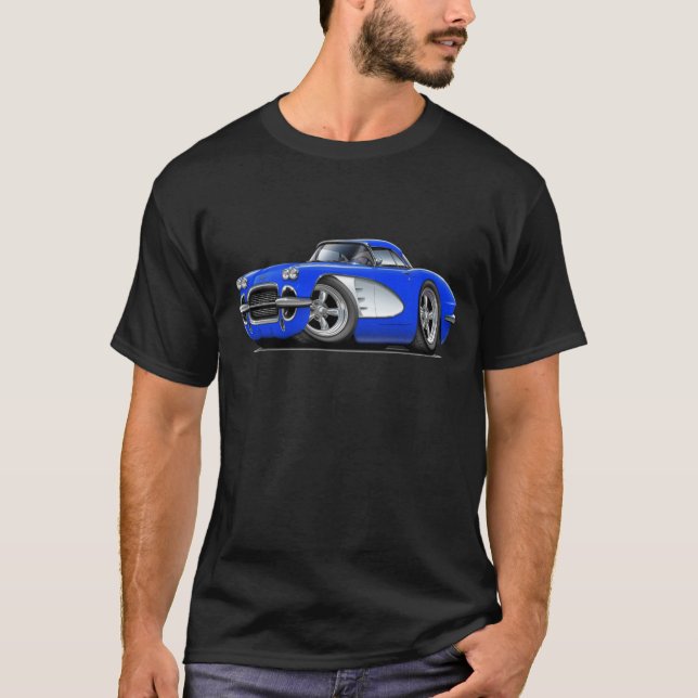 T-shirt Voiture 1961 de bleu de Corvette (Devant)