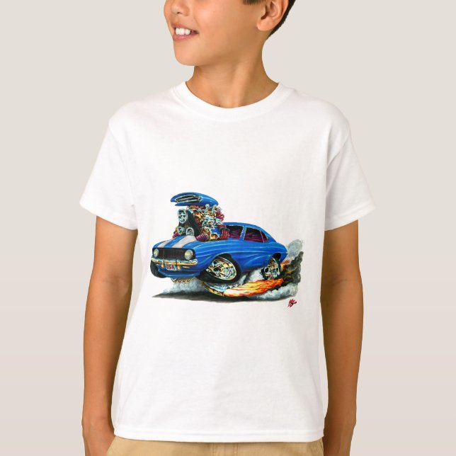 T-shirt Voiture 1969 Bleu-Blanche de Camaro solides (Devant)