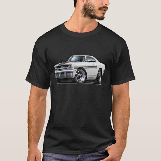 T-shirt Voiture 1970 Blanc-Noire de Plymouth GTX (Devant)
