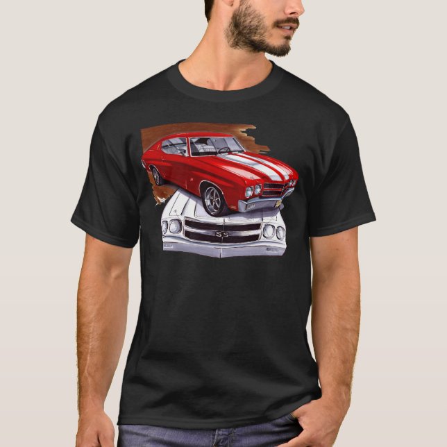 T-shirt Voiture 1970 Rouge-Blanche de Chevelle (Devant)