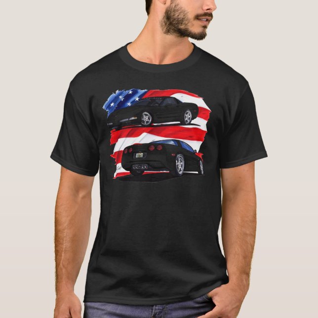 T-shirt Voiture 1998-04 noire de Corvette (Devant)