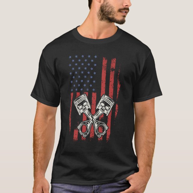 T-shirt Voiture à pistons vintage Patriotic American Flag (Devant)