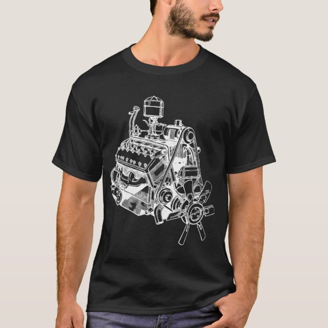 T-shirt voiture automobile v 12 moteur illustration art (Devant)