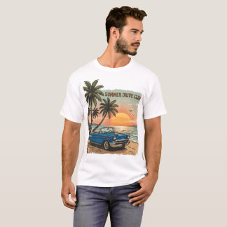 T-shirt Voiture bleue classique sur une plage tropicale au