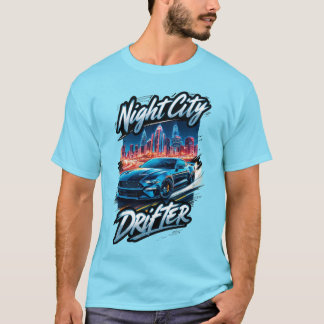T-shirt Voiture bleue de course de nuit en art urbain