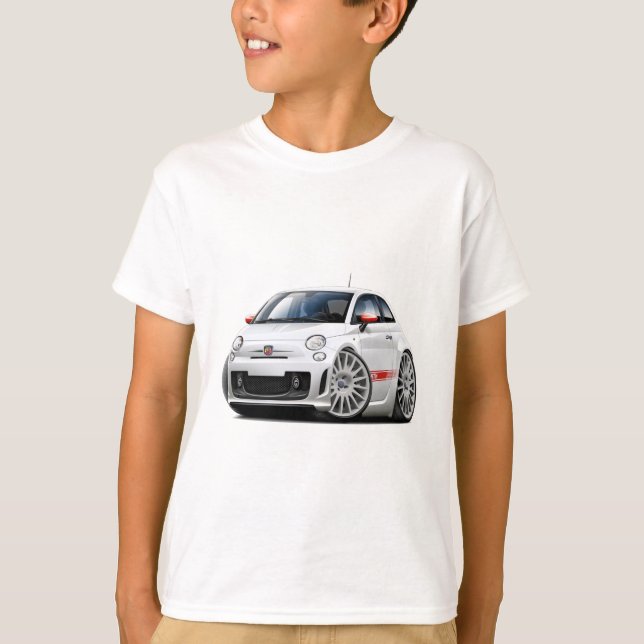 T-shirt Voiture de blanc de Fiat 500 Abarth (Devant)