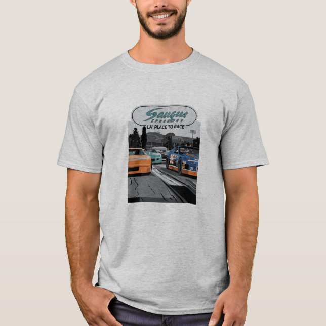 T-shirt voiture de course ancienne de Saugus Speedway (Devant)