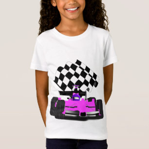 T-Shirt Voiture de course rose avec drapeau À damiers