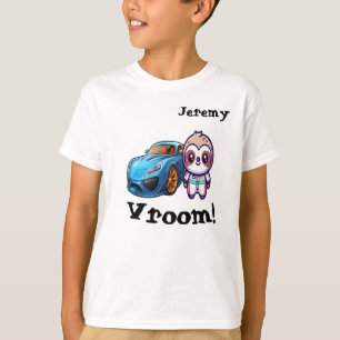 T-shirt Voiture de course "Vroom" Sloth Kawaii Personnalis