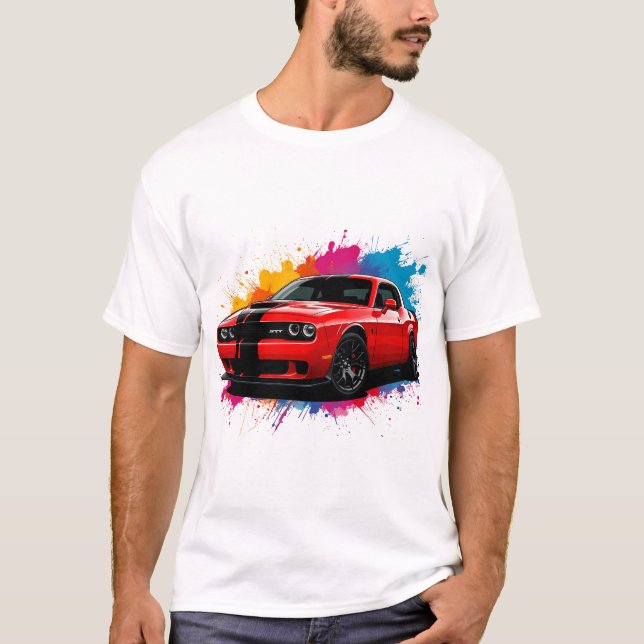 T-shirt Voiture de Muscle Rouge Vibrant (Devant)