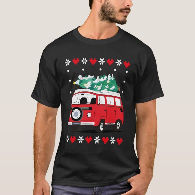 T-shirt voiture de Noël funky (Devant)