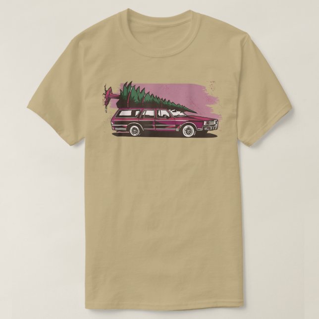 T-shirt Voiture de Noël toit hiver arbre de Noël (Design devant)