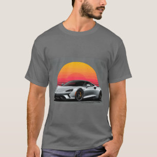 T-shirt Voiture de sport argentée avec design de coucher d