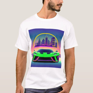T-shirt Voiture de sport futuriste dans un paysage urbain 