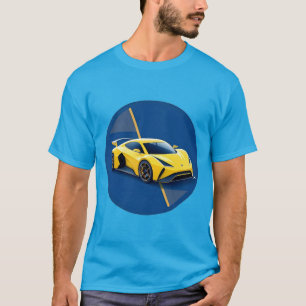 T-shirt Voiture de sport jaune sur Arrière - plan bleu