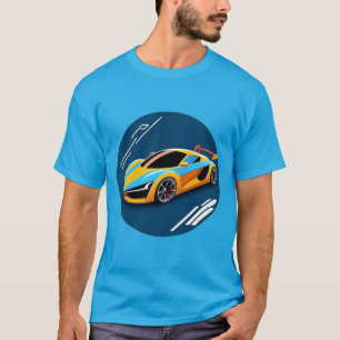 T-shirt Voiture de sport jaune sur fond bleu