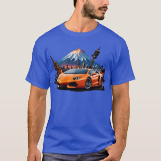 T-shirt Voiture de sport Mt Fuji Fond garçon rétro