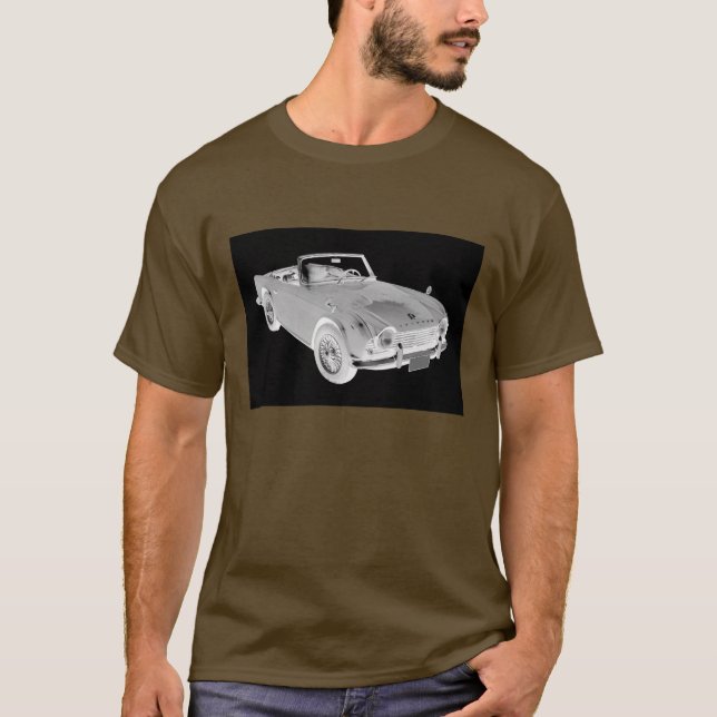 T-shirt Voiture de sport noire et blanche de Triumph Tr4 (Devant)