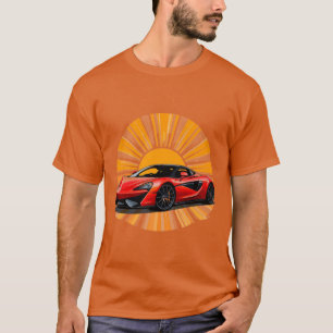 T-shirt Voiture de sport rouge avec fond de soleil éclatan