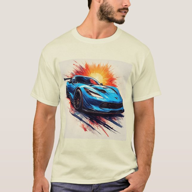 T-shirt Voiture De Sport Stylisée Avec Brosse Dynamique (Devant)