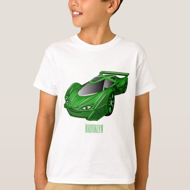 T-shirt Voiture de sport verte avec illustration airfos (Devant)