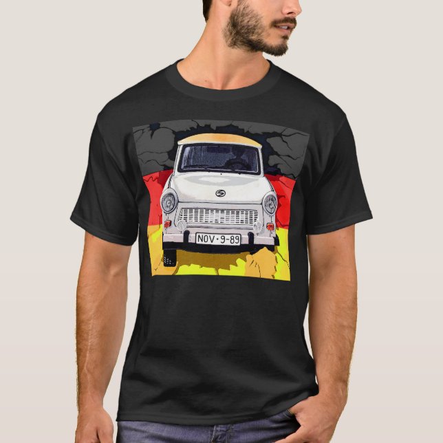 T-shirt Voiture de Trabant et drapeau allemand, mur de (Devant)