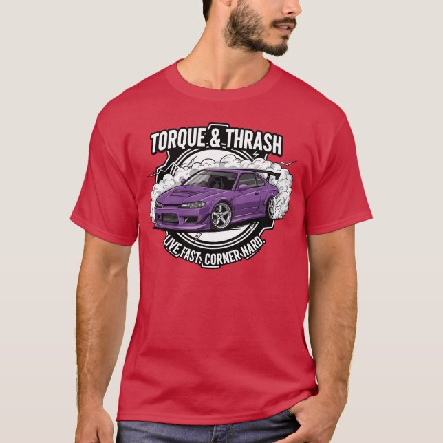 T-shirt Voiture dérive pourpre avec amis de la devise de v (Devant)