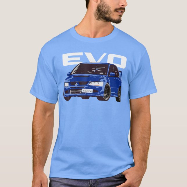 T-shirt Voiture JDM EVO VIII Bleue drôle (Devant)