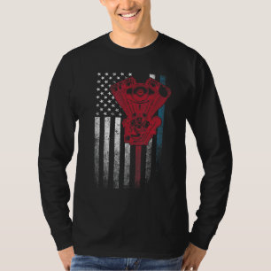 T-shirt Voiture Mécanique 4 juillet Drapeau Américain Usa