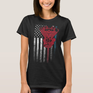 T-shirt Voiture Mécanique 4 juillet Drapeau Américain Usa