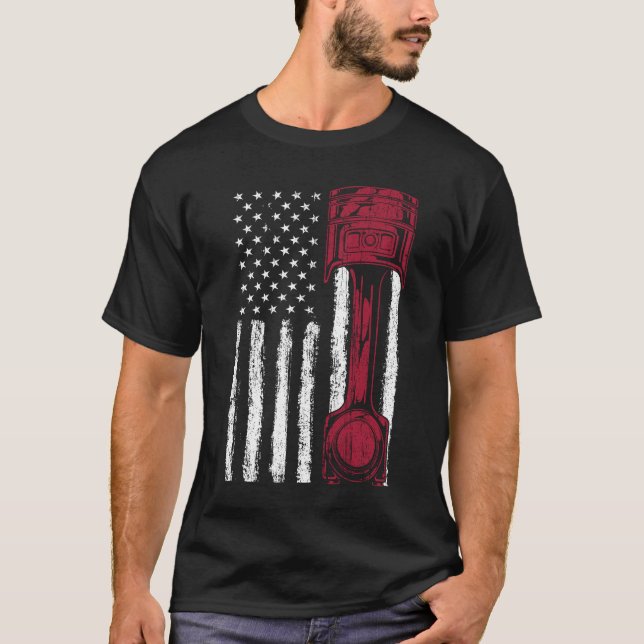 T-shirt Voiture Musclée à Piston de Drapeau Américain (Devant)