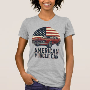 T-shirt Voiture Musclée Américaine Vintage Drapeau Chemise