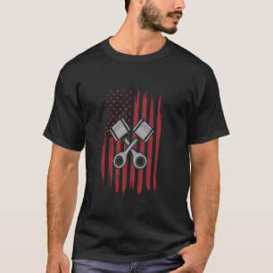 T-shirt Voiture musculaire à piston de drapeau américain p