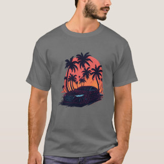 T-shirt voiture néon coucher de soleil drôle