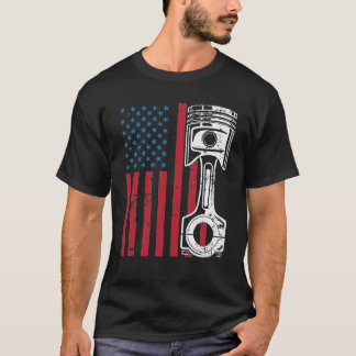 T-shirt Voiture Patriotique American Flag Piston Muscle Vi