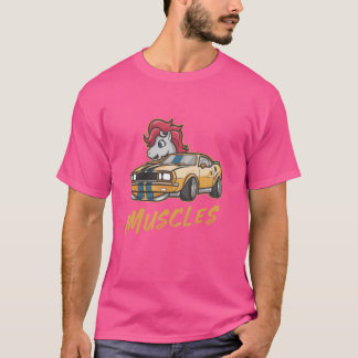 T-shirt Voiture Pony avec amis muscles rétro