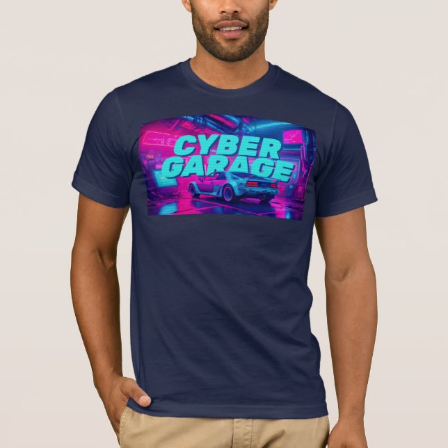 T-shirt Voiture Rétro Garage Cyberpunk Synthwave Néon (Devant)