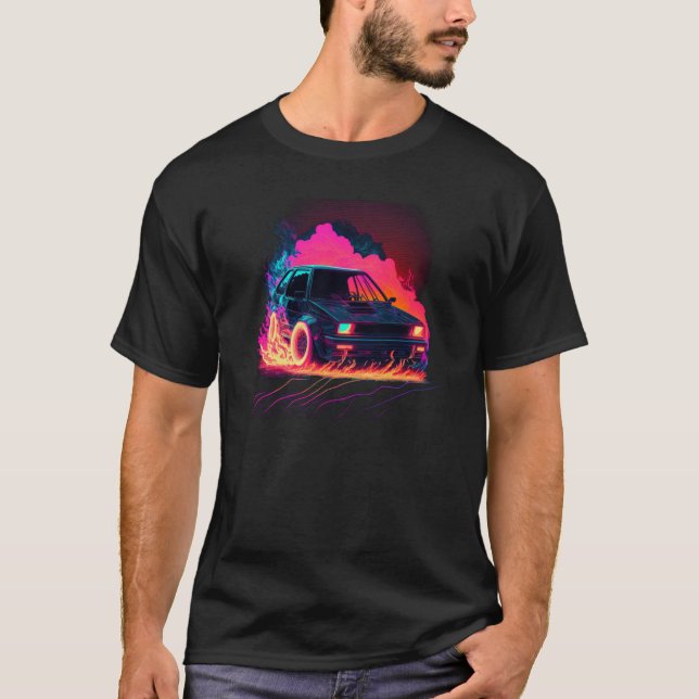 T-shirt Voiture Rétro Vaporwave (Devant)