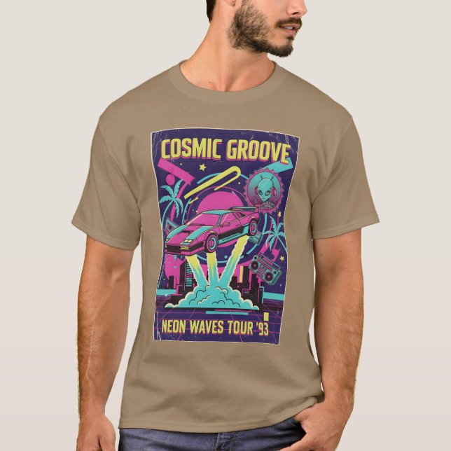T-shirt Voiture spatiale néon rétro (Devant)