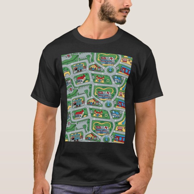 T-shirt Voiture Ville Tapis Road Rug 90s Nostalgic Toy Gra (Devant)