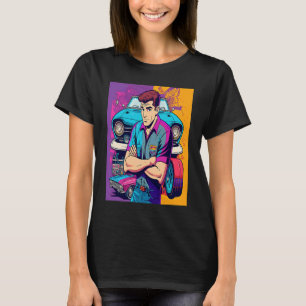 T-shirt Voiture Vintage Amateurs Rétro Pop Style Mécanicie