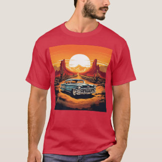 T-shirt Voiture vintage dans le désert coucher de soleil a