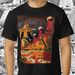 T-shirt Voiture volant vintage de science fiction futurist<br><div class="desc">illustration vintage image de science-fiction voyage et transport avec un livre classique retro sci fi milieu urbain avec une ville de l'avenir. Les bâtiments architecturaux sont en forme de cônes et les véhicules volent dans le ciel comme des oiseaux tandis que la foule se déplace à travers la métropole.</div>