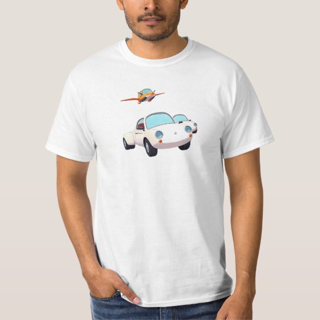 T-Shirt - Voitures blanches avec un bel avion sur  (Devant)