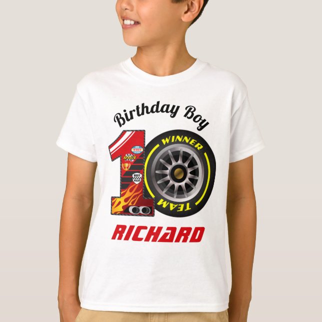 T-shirt Voitures d'anniversaire 10, Course Anniversaire Di (Devant)