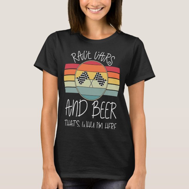 T-shirt Voitures Et Bières De Course De Coucher De Soleil  (Devant)